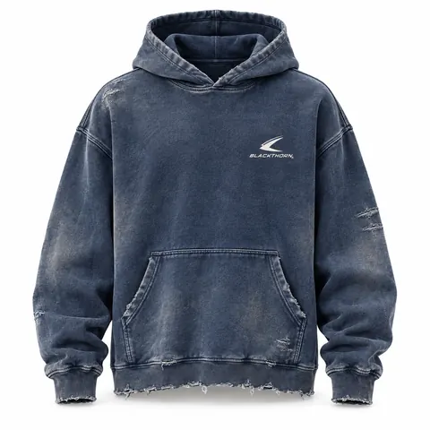 Faded Indigo Distressed Hoodie — Streetwear · Hoodies & sweatshirts by Blackthorn World