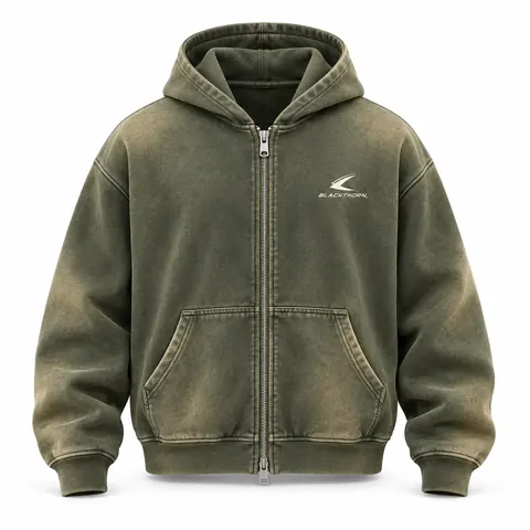 Faded Olive Sun-Faded Zip Hoodie — Streetwear · Hoodies & sweatshirts by Blackthorn World