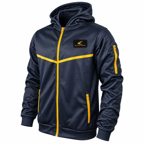 Hooded team track jacket with Blackthorn badge — three-quarter view