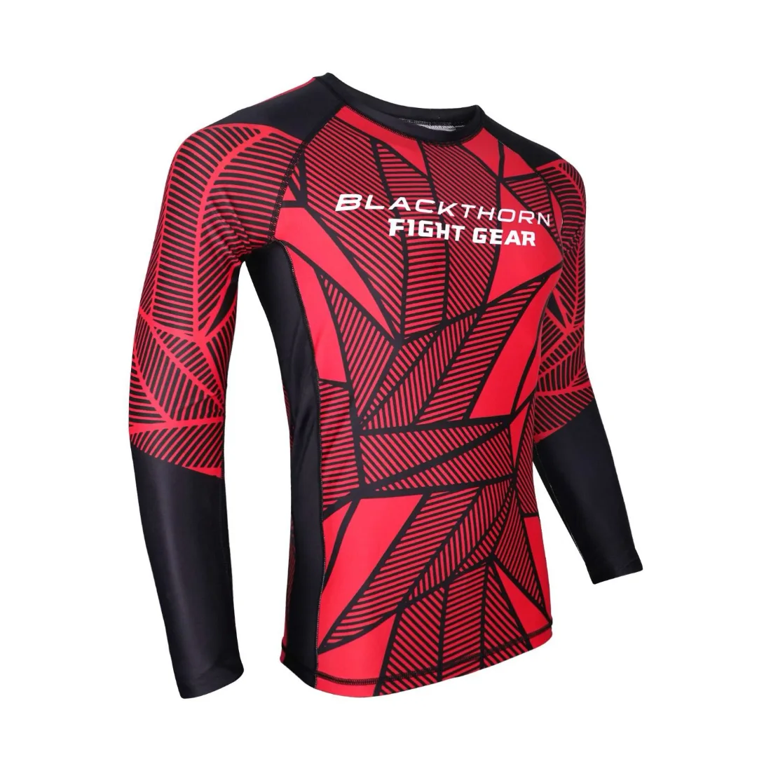 Geometric Sublimated Long-Sleeve Rash Guard — custom fightwear made to order by Blackthorn World