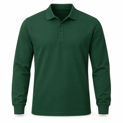 Bottle Green Long-Sleeve Polo Shirt — wholesale blank polo shirts by Blackthorn World