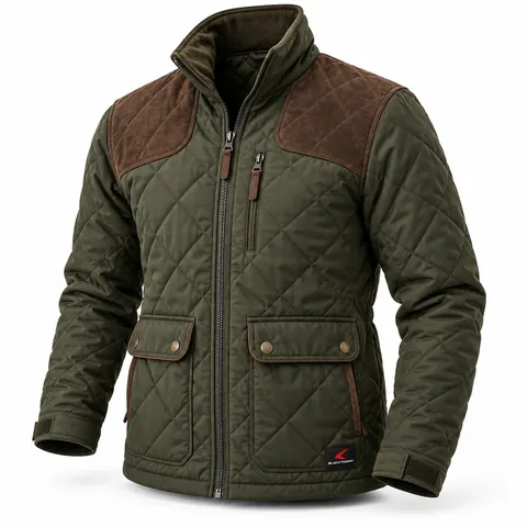 Green Quilted Shooting Jacket with Suede-Look Shoulders — Hunting jackets & suits by Blackthorn World