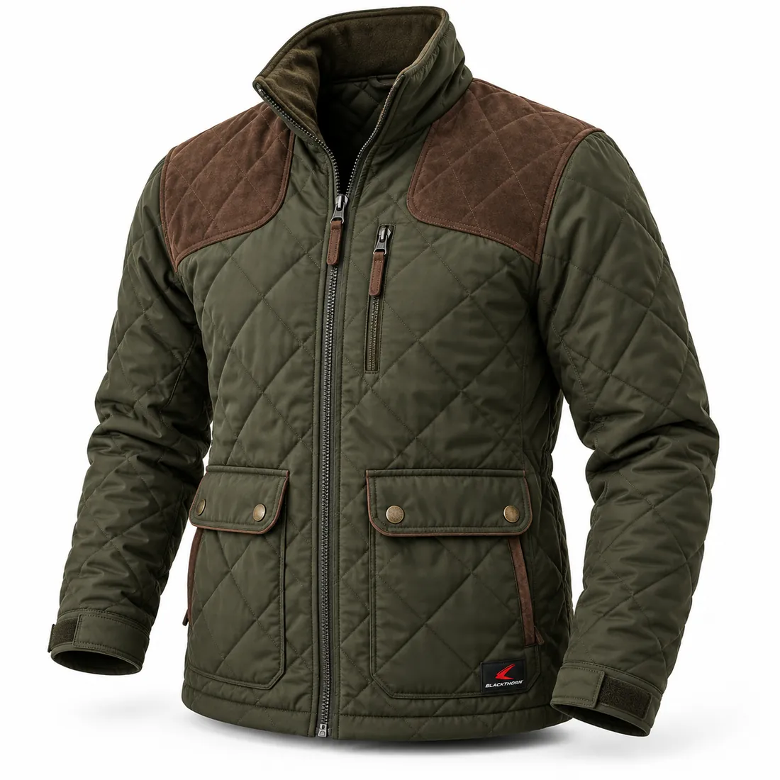 Green Quilted Shooting Jacket with Suede-Look Shoulders — hunting jackets & suits by Blackthorn World