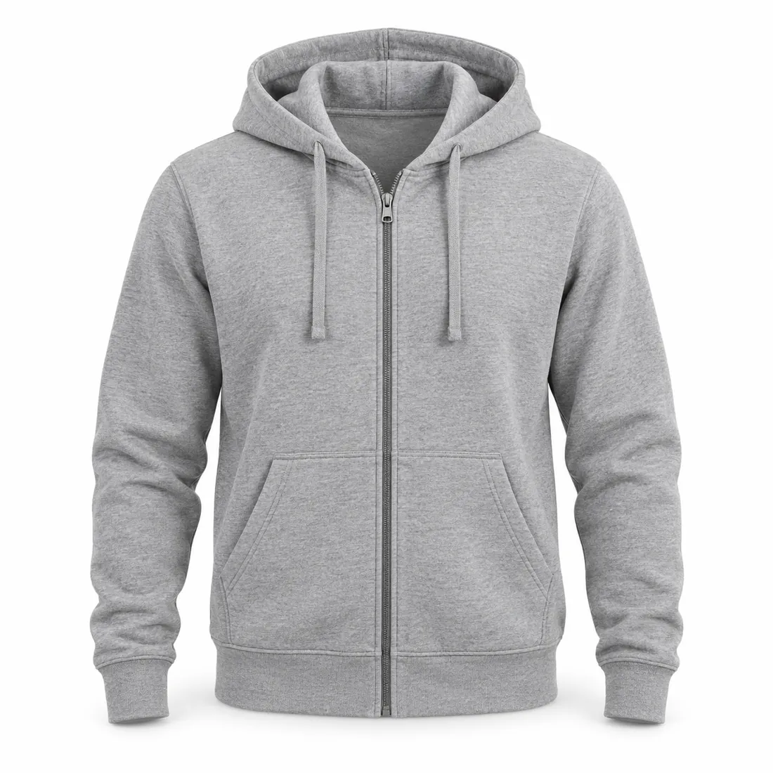 Grey marl full-zip hoodie with drawcords and split pockets, wholesale by Blackthorn World