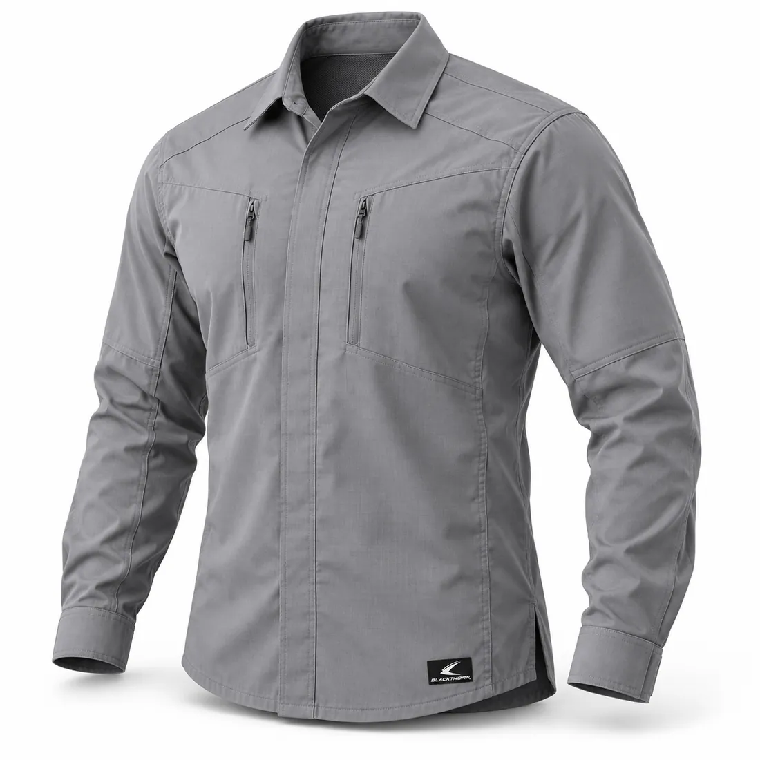 Grey Stretch Tactical Shirt with Zip Chest Pockets — field & shooting shirts by Blackthorn World