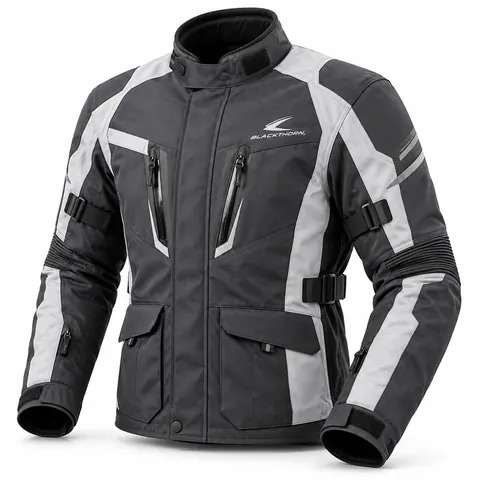 Grey Touring Textile Motorcycle Jacket — Textile riding jackets by Blackthorn World