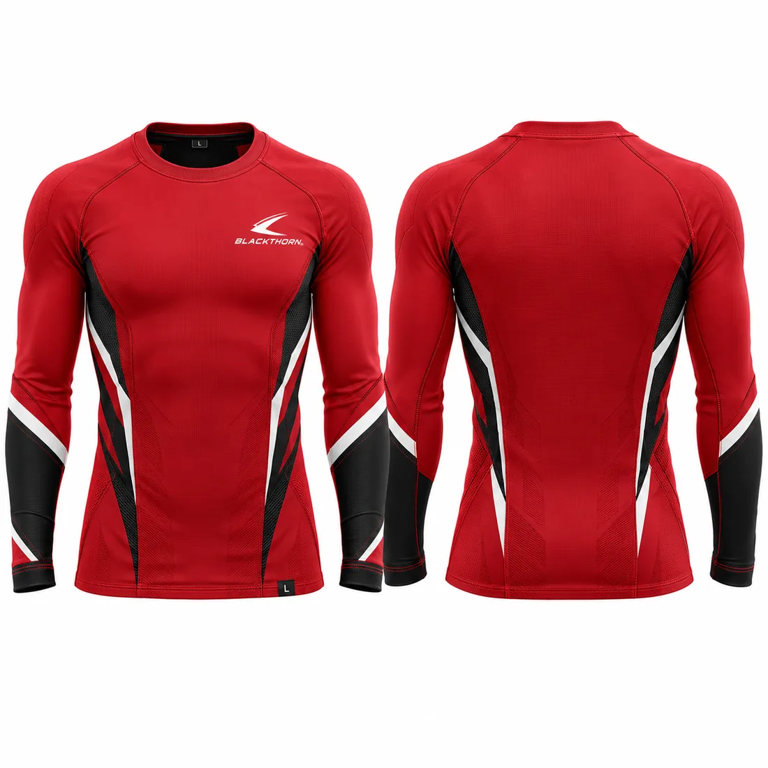 Hockey compression base layer top and pant, red — front and back