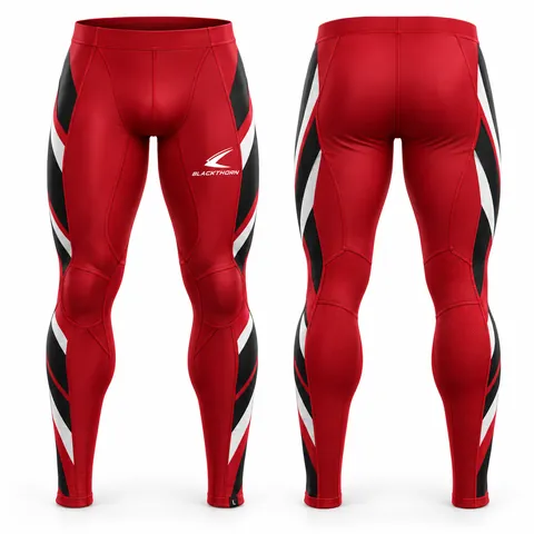 Hockey compression base layer top and pant, red and black — front and back