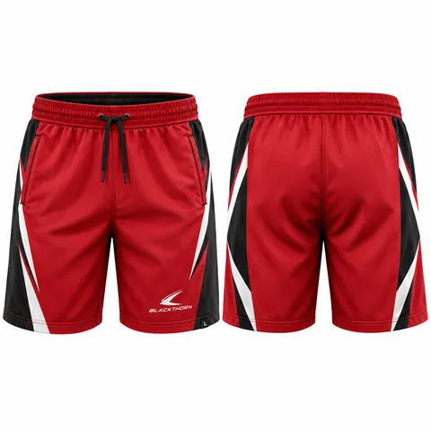 Hockey team joggers and shorts with stripes, red and black — front and back