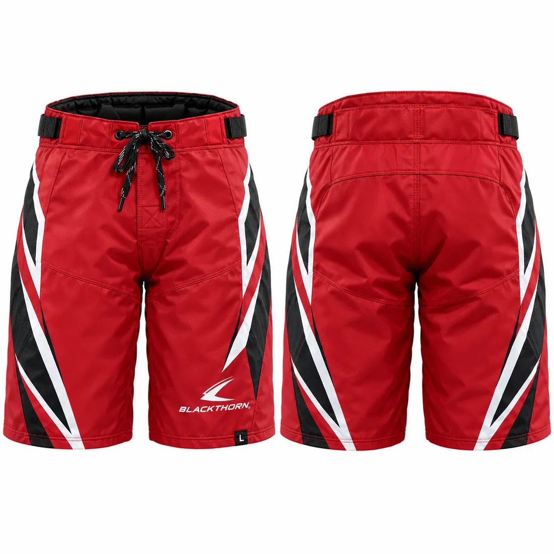 Custom hockey pant shell girdle cover, red and black — front and back