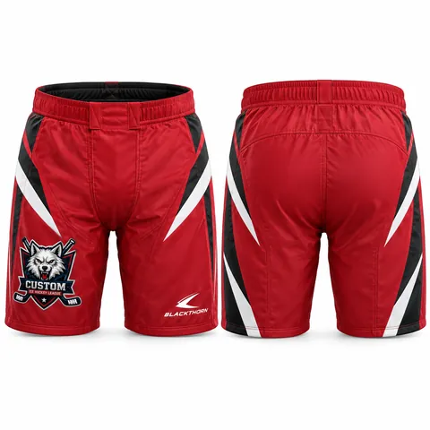 Custom hockey pant shell girdle cover, red — front and back