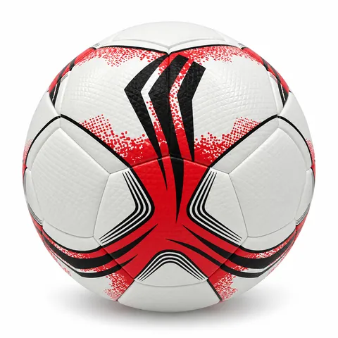 Red and black hybrid soccer ball — side view