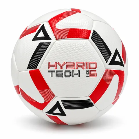 Hybrid Tech size 5 soccer ball with red and black graphics — front