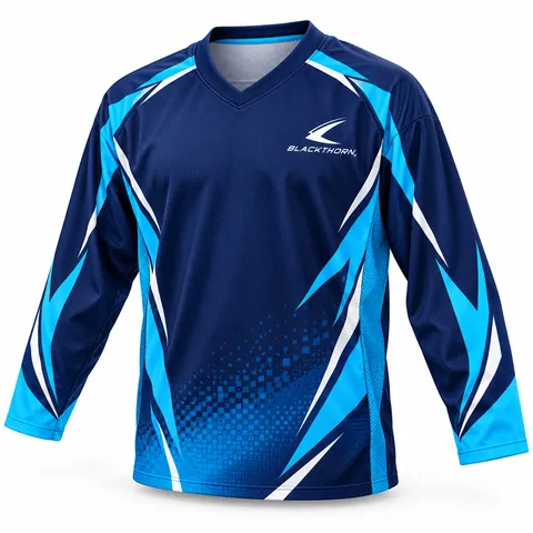 Custom inline, roller and ball hockey jersey, Cyan Pulse design in navy and cyan — front