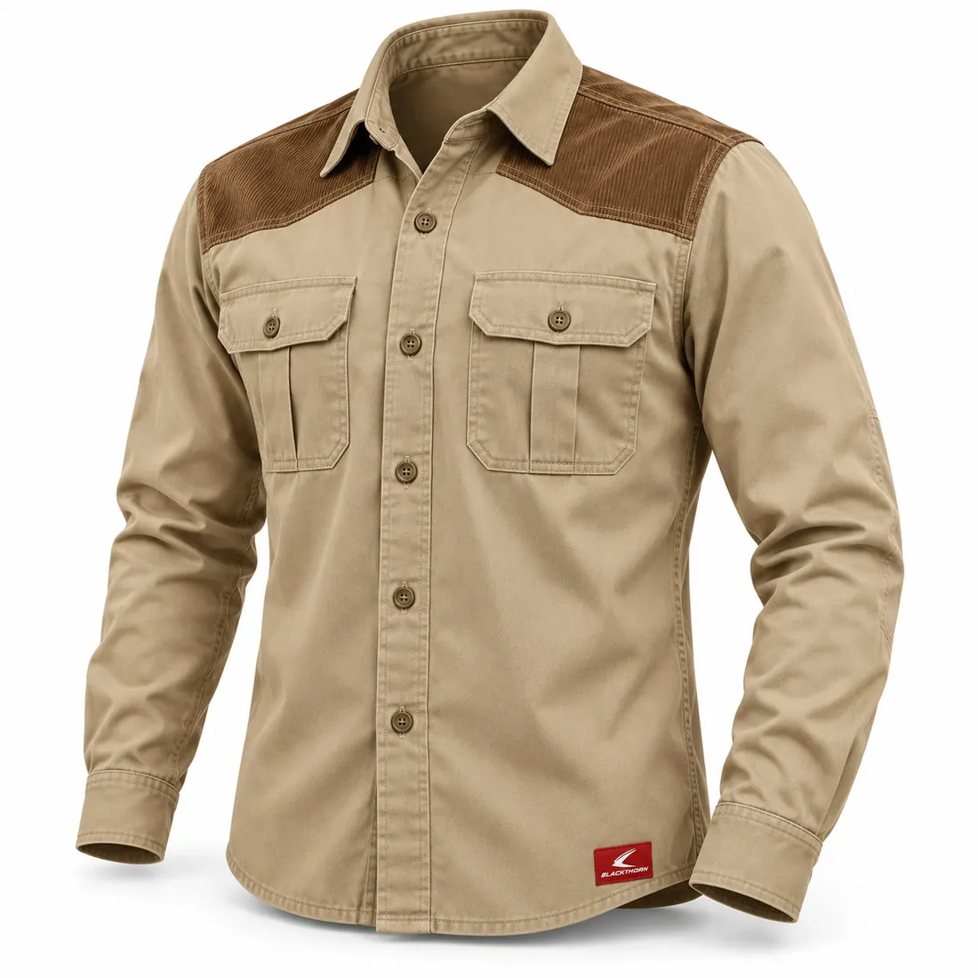 Khaki Canvas Shooting Shirt with Shoulder Patch — field & shooting shirts by Blackthorn World