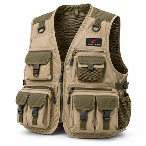 Khaki & Olive Multi-Pocket Fishing Vest — Fishing apparel by Blackthorn World