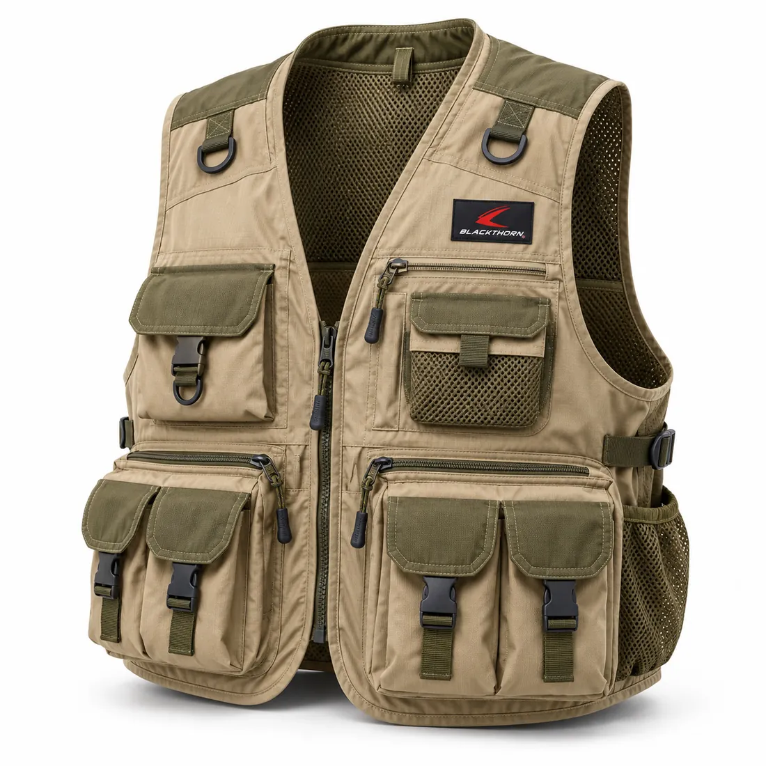 Khaki & Olive Multi-Pocket Fishing Vest — fishing apparel by Blackthorn World