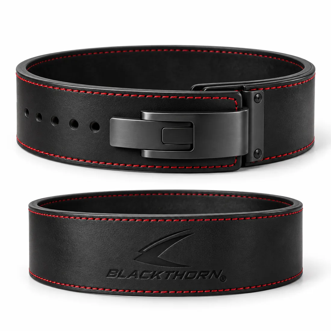 Black Leather Lever Powerlifting Belt — custom weightlifting belts by Blackthorn World
