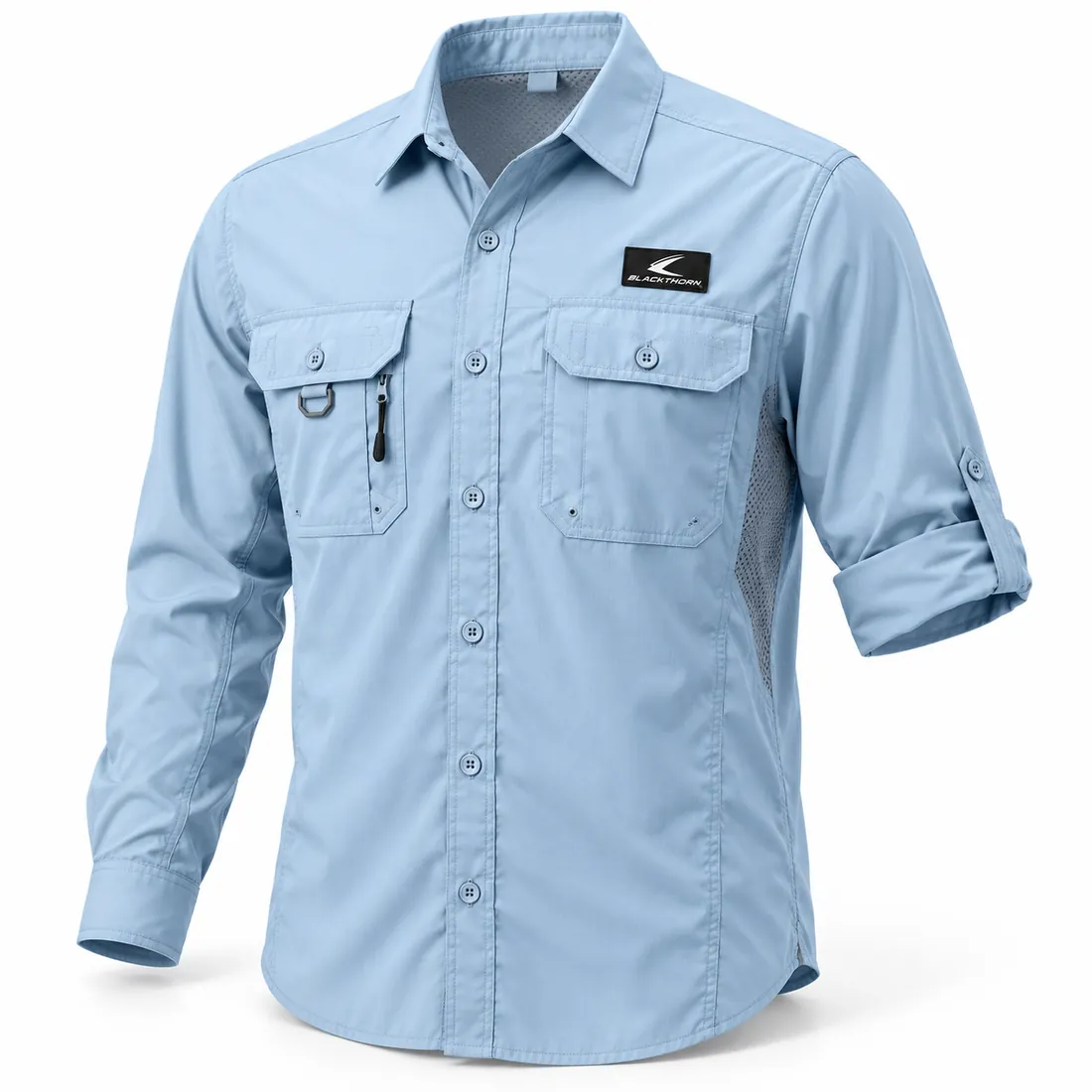 Light Blue Vented UPF 50+ Fishing Shirt — fishing apparel by Blackthorn World