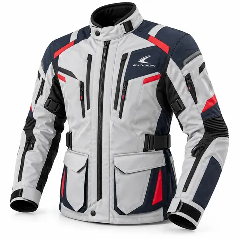 Light Grey & Navy Adventure Motorcycle Jacket — Adventure & touring jackets by Blackthorn World