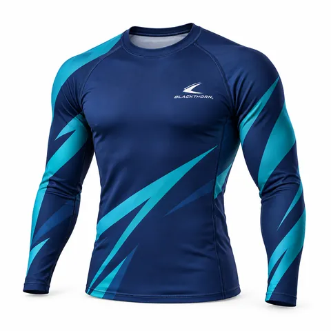 Navy & Teal Long-Sleeve Rash Guard — custom fightwear by Blackthorn World