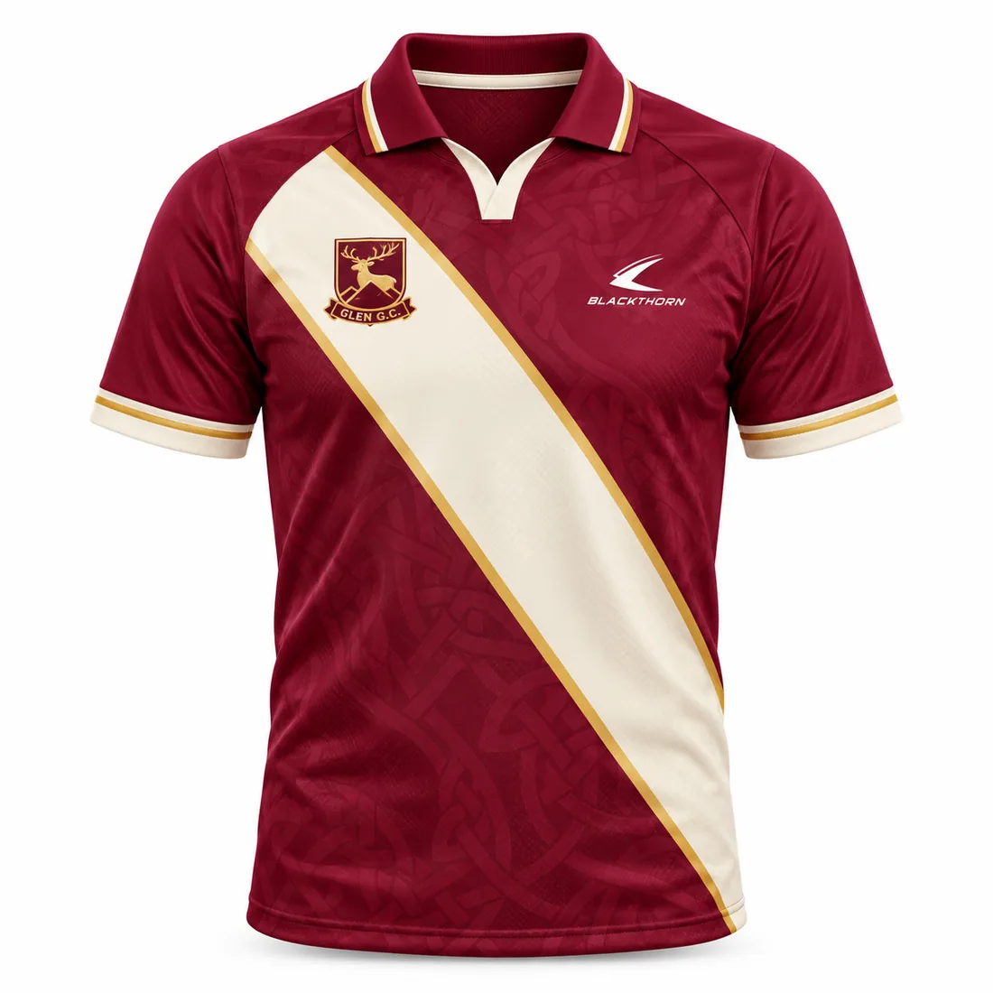 Maroon Cream Sash custom sublimated GAA jersey, maroon and cream — front view