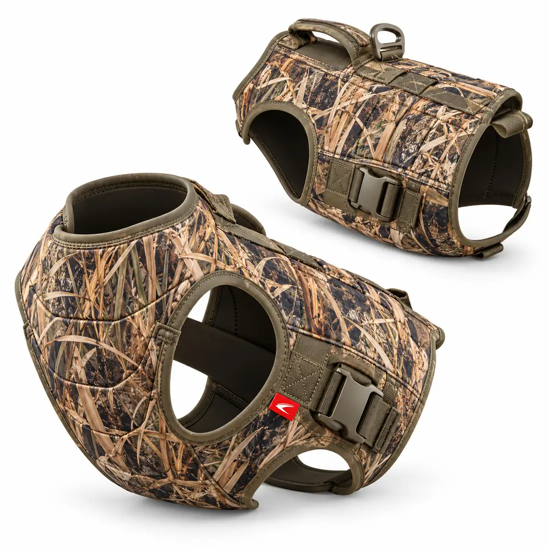 Marsh reed camo 5 mm neoprene retriever dog vest with back grab handle and buckles