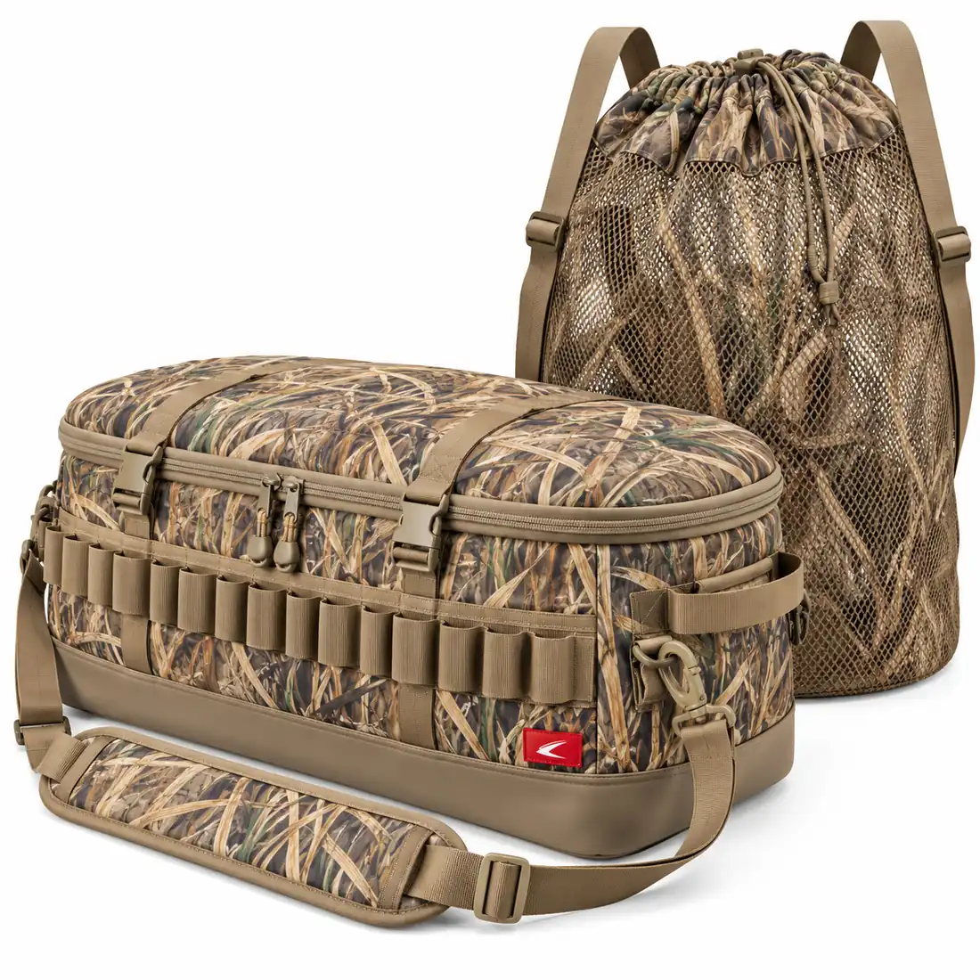 Marsh reed camo blind bag with shell loops and mesh drawstring decoy backpack set