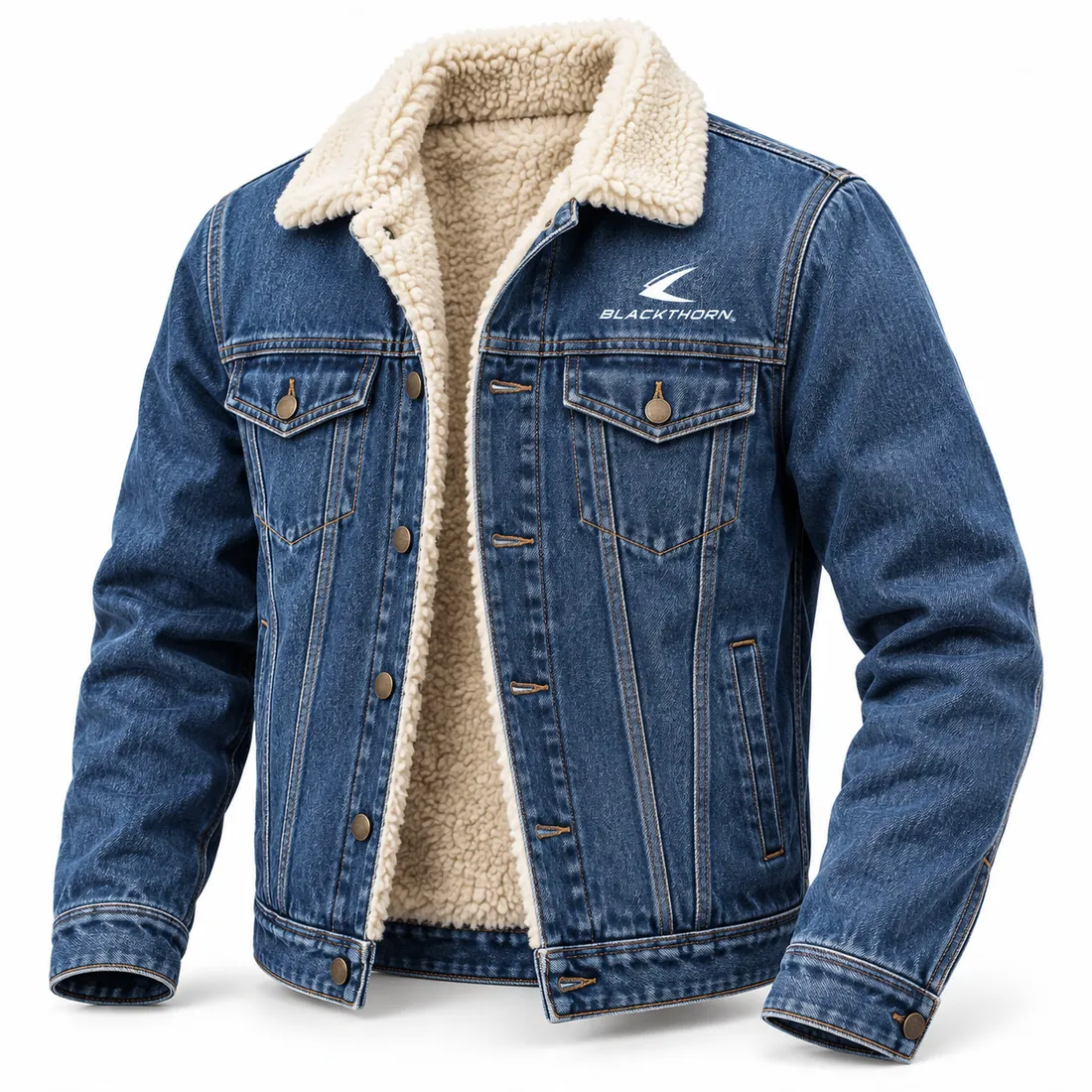 Mid Blue Sherpa Trucker Jacket — sherpa denim jackets by Blackthorn World