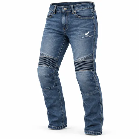 Mid Blue Stretch-Panel Motorcycle Jeans — Motorcycle jeans by Blackthorn World