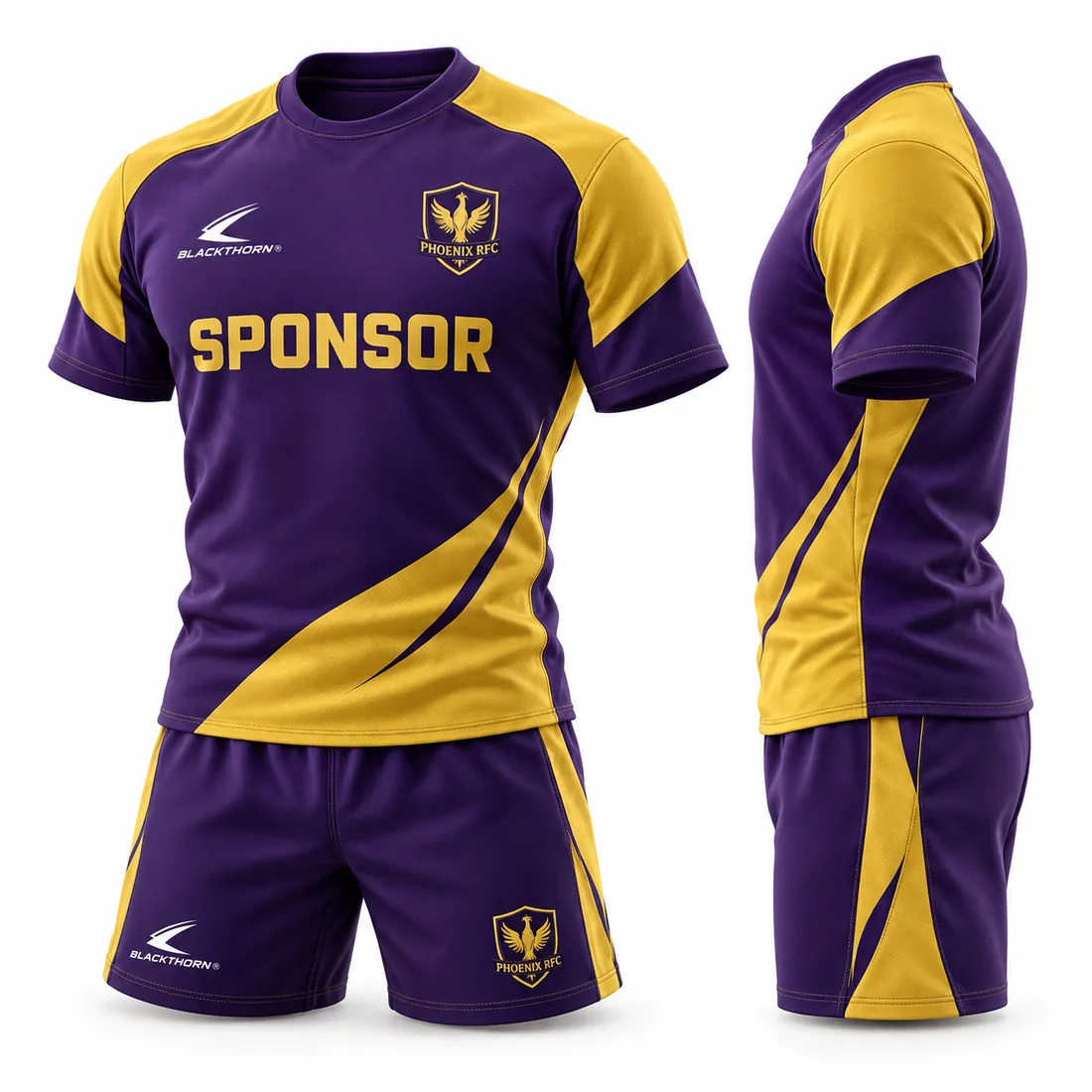 Monarch Split Rugby Kit — purple / gold custom rugby kit made to order by Blackthorn World