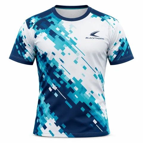 Aqua Pixel Floorball Jersey front view, custom floorball team jerseys