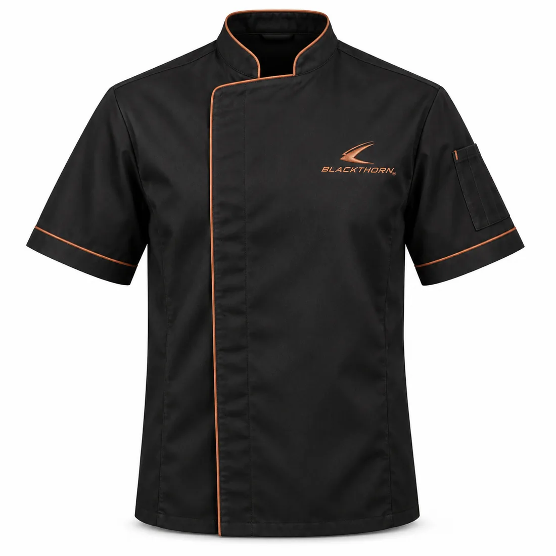 Black Copper Short Sleeve Chef Jacket front, black chef jacket OEM supplier