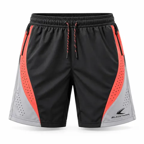 Black Coral Zip Pocket Padel Shorts front view, custom padel shorts manufacturer