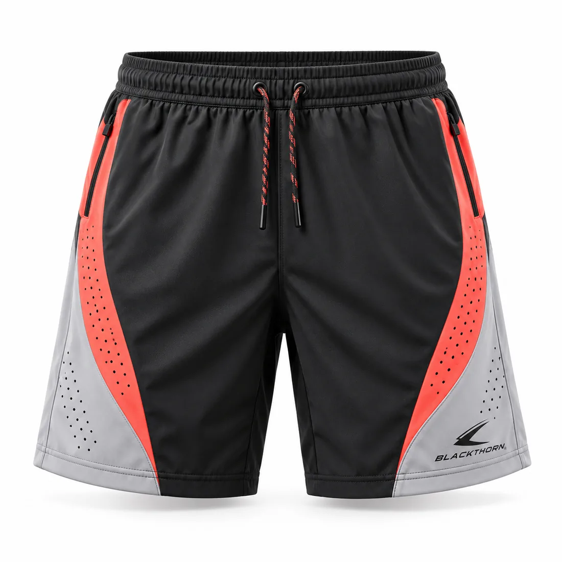 Black Coral Zip Pocket Padel Shorts front view, custom padel shorts manufacturer