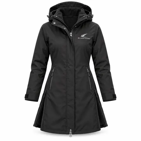 Black Waterproof Long Riding Coat front, OEM waterproof riding coat