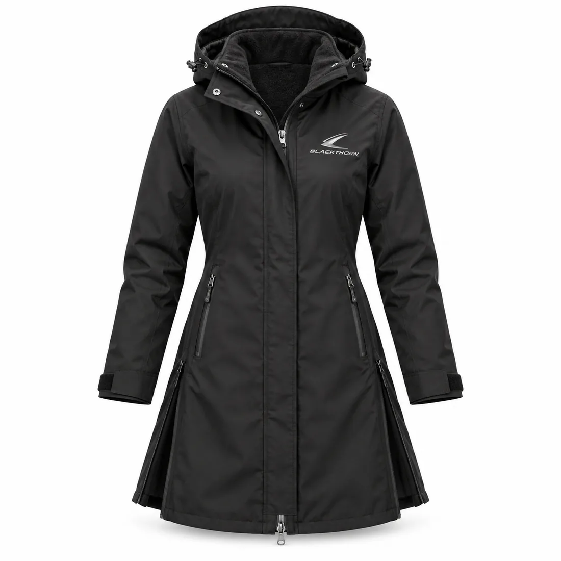 Black Waterproof Long Riding Coat front, OEM waterproof riding coat