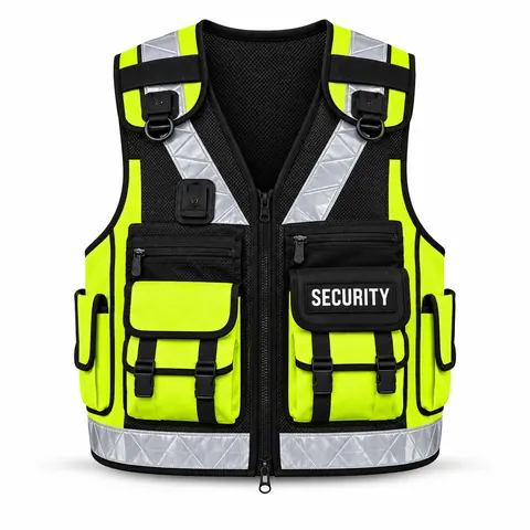Black Yellow Mobile Patrol Vest front, patrol vest OEM manufacturer