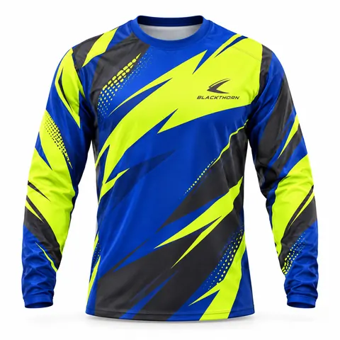 Blue Fluoro Crew Neck MX Jersey front view, wholesale MX jerseys private label