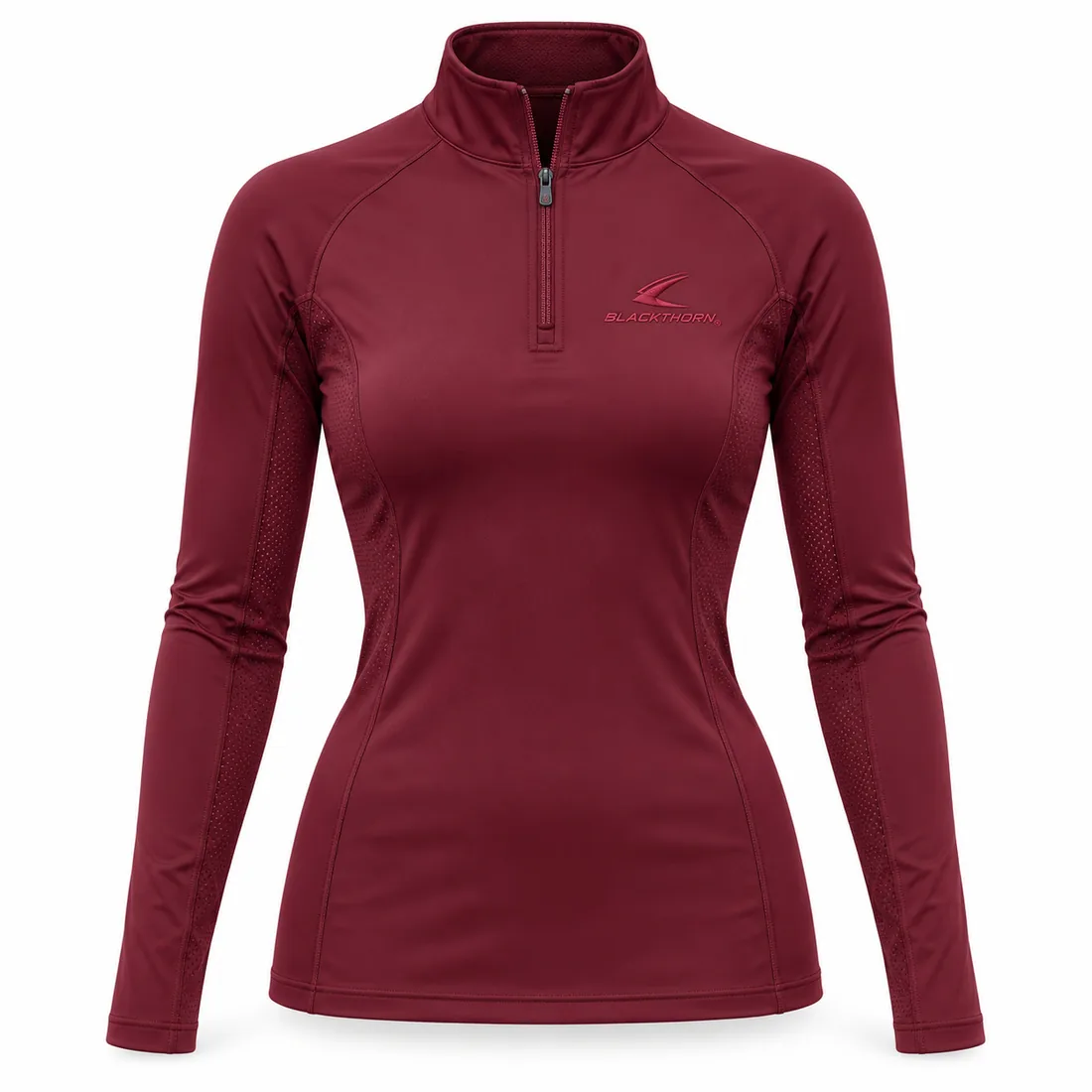 Burgundy Quarter Zip Riding Base Layer front, custom equestrian base layer manufacturer