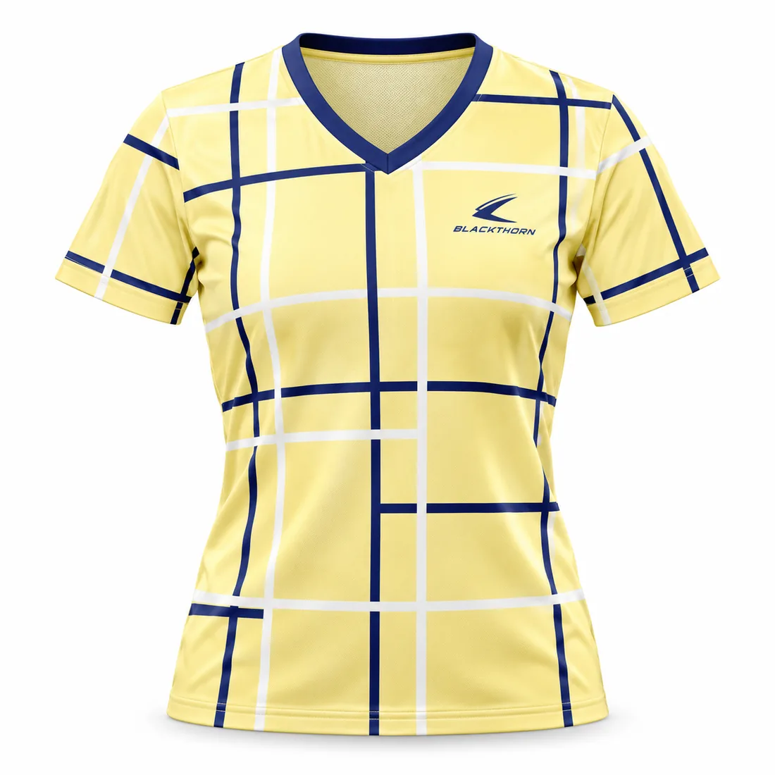 Butter Yellow Court Grid Women's Jersey front view, custom women's pickleball jerseys manufacturer