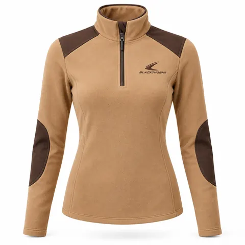 Camel Espresso Riding Fleece Quarter Zip front, equestrian fleece wholesale