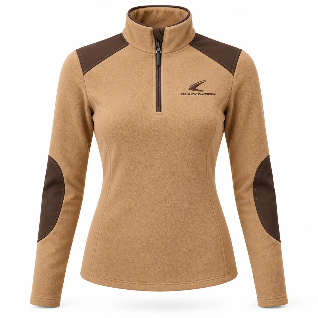 Camel Espresso Riding Fleece Quarter Zip front, equestrian fleece wholesale