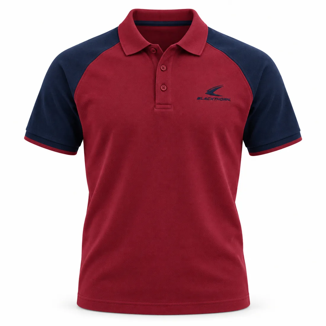 Claret Navy Raglan Pique Polo front, raglan polo shirt OEM manufacturer
