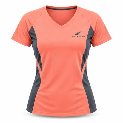 Coral Charcoal Women's V-Neck Pickleball Top front view, women's pickleball V-neck shirts wholesale