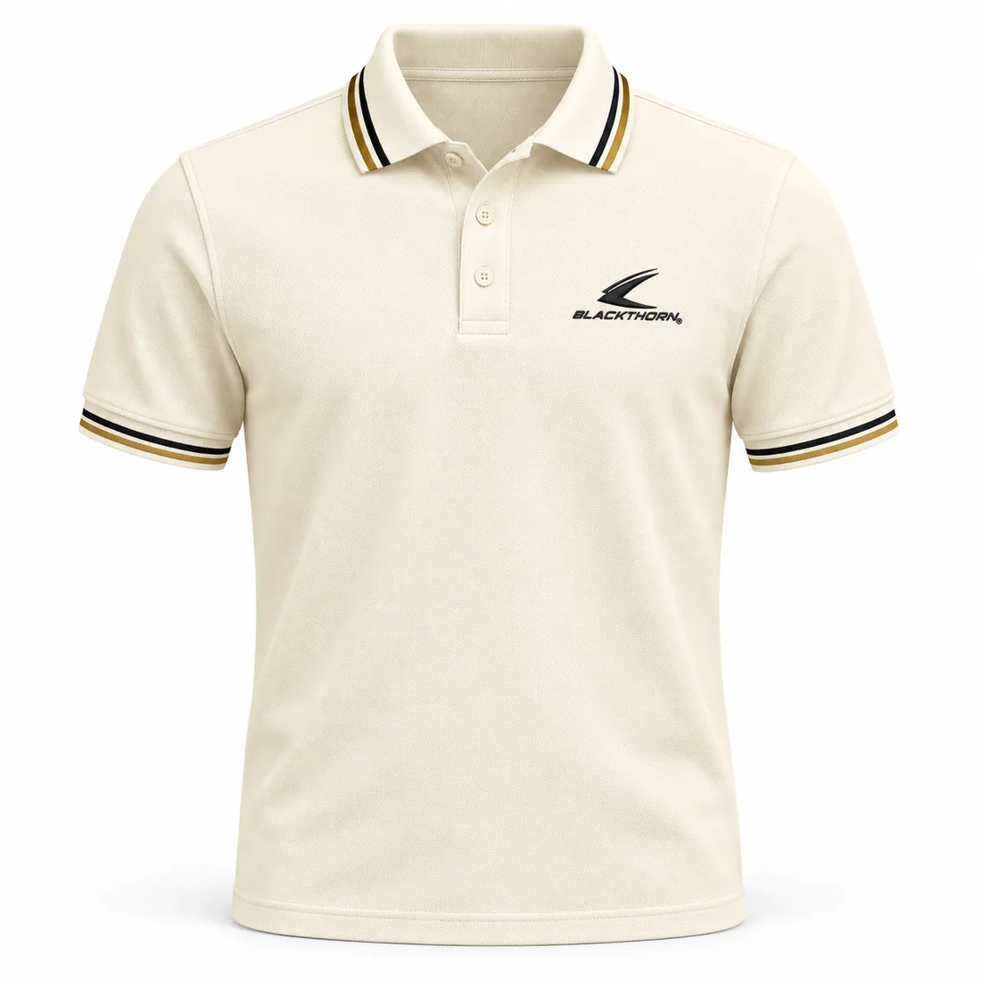 Cream Gold-Tipped Pique Polo front view, tipped polo shirt manufacturer