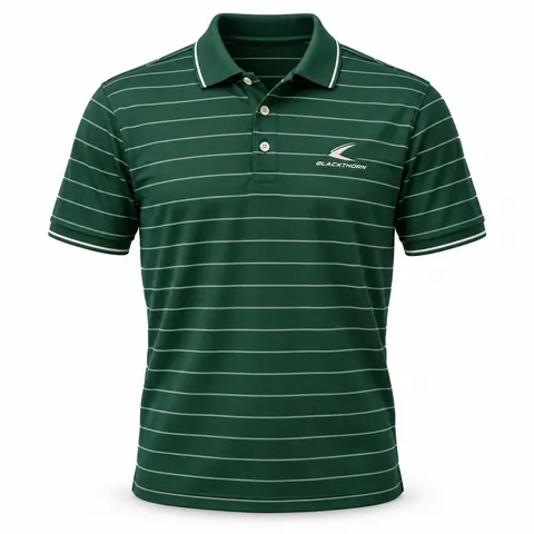 Forest Pinstripe Golf Polo front view, golf polo manufacturer