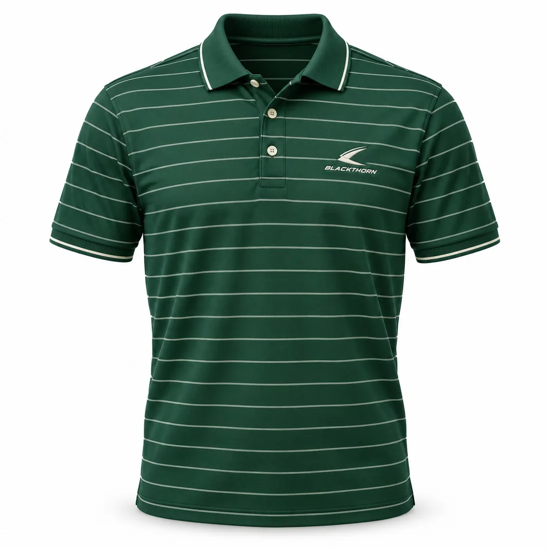 Forest Pinstripe Golf Polo front view, golf polo manufacturer