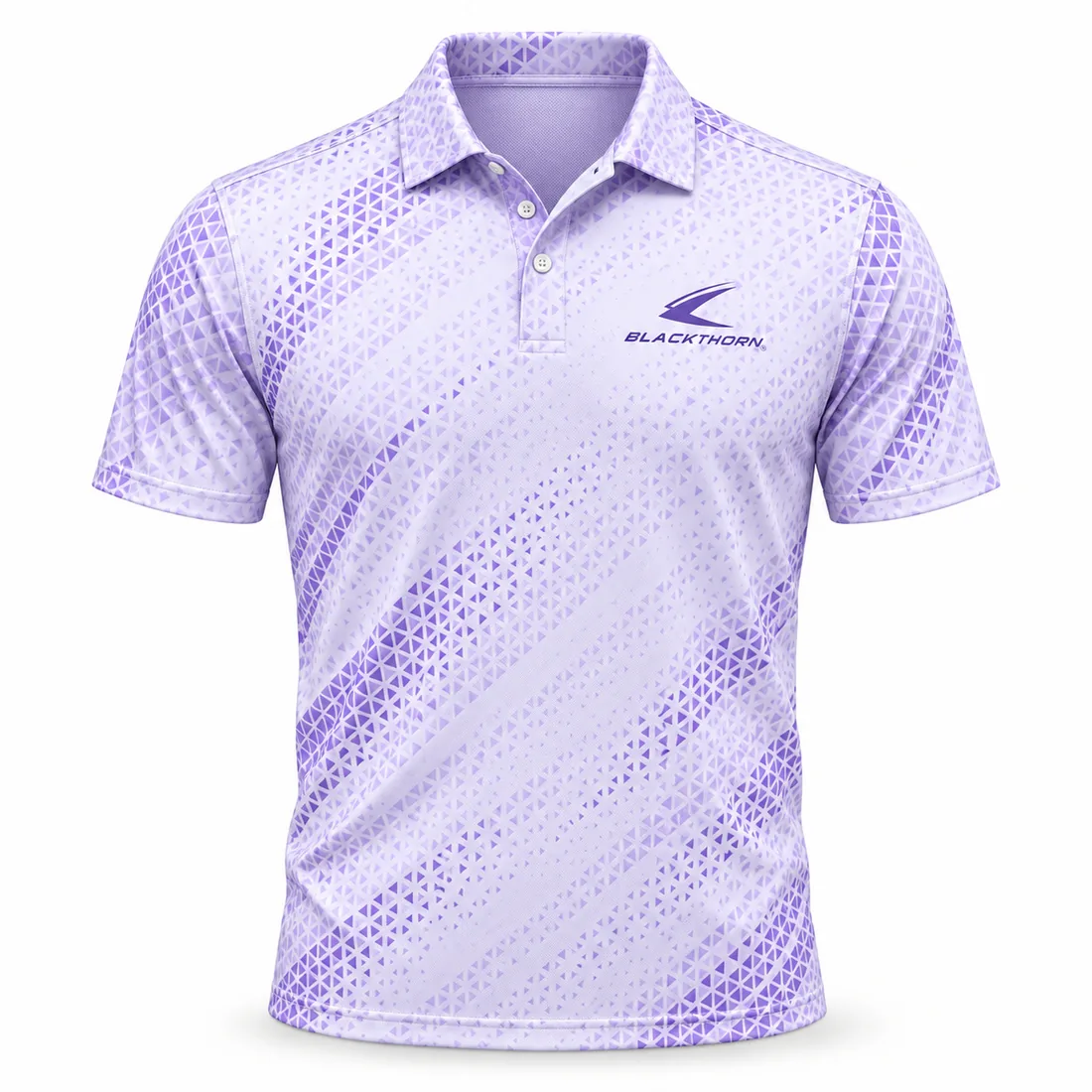 Lavender Geo Print Pickleball Polo front view, private label pickleball polo manufacturer