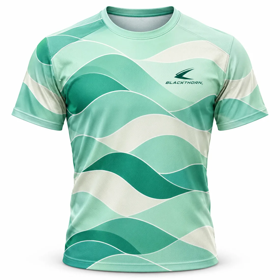 Mint Wave Recycled Pickleball Tee front view, OEM pickleball t-shirt manufacturer